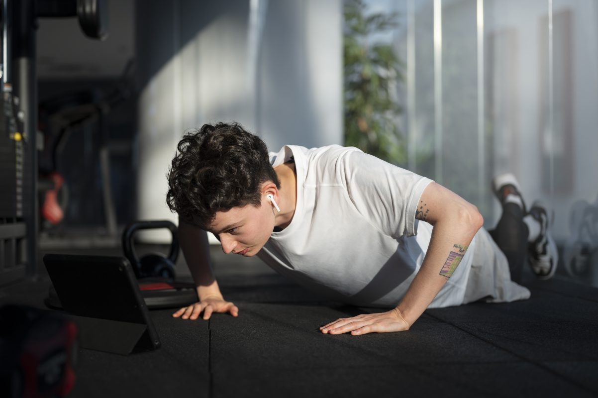 Beginner feeling confident and motivated while working out at the gym